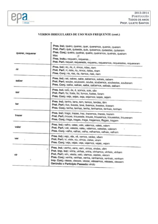 2013-2014
PORTUGUÊS
TODOS OS ANOS
PROF. LILIETE SANTOS
VERBOS IRREGULARES DE USO MAIS FREQUENTE (cont.)
 