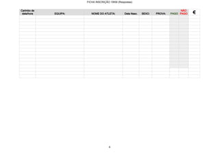 Carimbo de
data/hora EQUIPA: NOME DO ATLETA: Data Nasc. SEXO: PROVA: PAGO
NÃO
PAGO €
FICHA INSCRIÇÃO 15KM (Respostas)
4
 