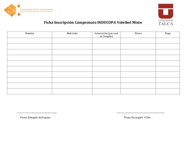 Ficha inscripción campeonato volley