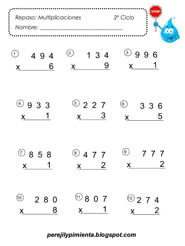 Ficha multiplicaciones 4º primaria