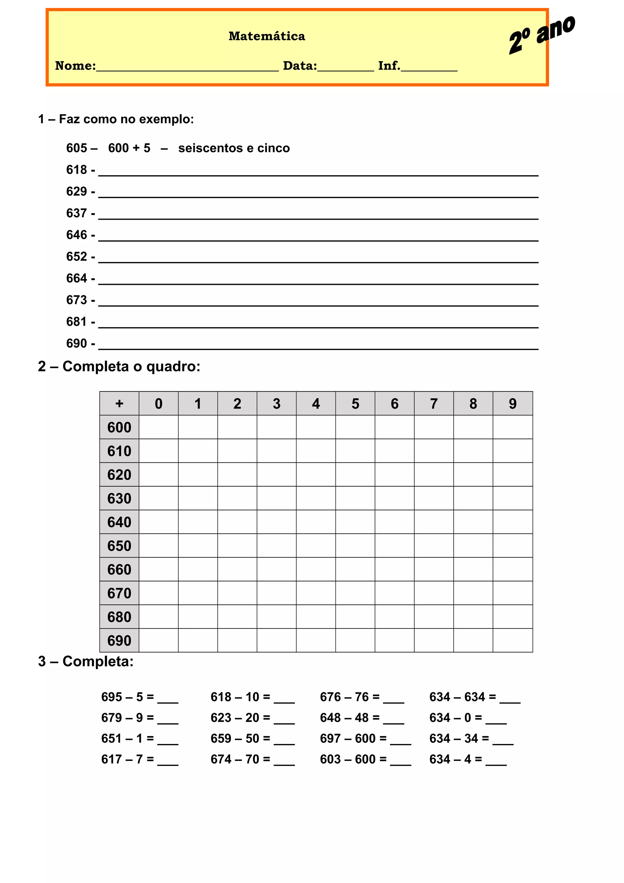 Ficha para trabalhar o 600 | PDF