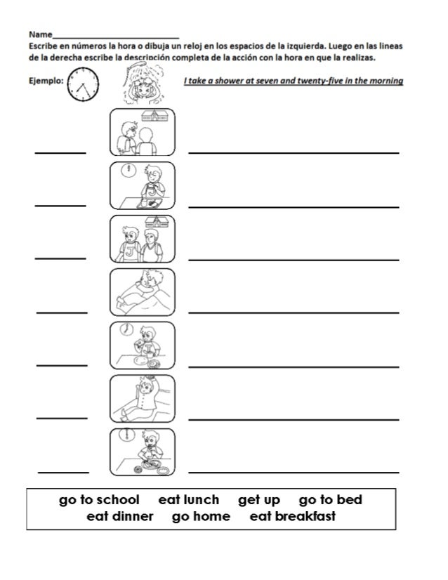 Printables La Hora Worksheet ficha rutina y hora en routine worksheet name escribe mimeros la o dibuja un reloj los espacios de izquierda