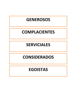GENEROSOS

COMPLACIENTES

 SERVICIALES

CONSIDERADOS

  EGOISTAS
 