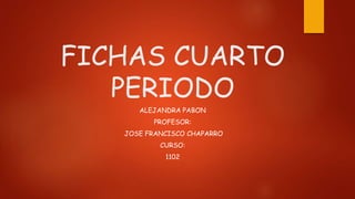 FICHAS CUARTO 
PERIODO 
ALEJANDRA PABON 
PROFESOR: 
JOSE FRANCISCO CHAPARRO 
CURSO: 
1102 
 