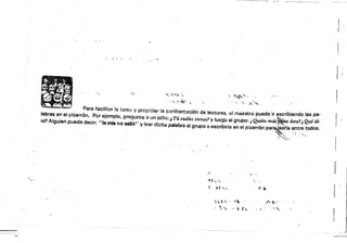 "":-':, .. c ..... ~~ '. I .
~.,:~...." : .i ,. ~ .
'~. ~. ,....~" ..... ~.....".".., .
Para facilitar la tare" y propiciar la confrontaci6n de lecturas, el maestro puede ir escribiendo 'las pa- I
labras en el pizarrón. Por ejemplo, pregunta a un aii'lo:¡Tú cuáles tiertes.~y luego al grupo: ¡Quién máS~ é..<ta?,Quédi. '
ro? Alguien puede decir: "'s mfs no salió" y leer dicha palabra al grupo o escribirla en el pizarrón par~ei'la ~~t~ todos.
. j:,<
...~~,...' . ",
~.:
',' ".! ~ :.~.
.t' 1,,", :1' ),.
[ J
. '.. '.. . ,., ' ....
- '...." .. '~ r,  ,
 