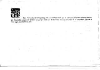 ,1,
'. Este mismo ~ipo de trAbajo so puad$ conducir de modo que se comparen todos los nombres da! gru­
po. Es posible proponedo también por parej,;ls: c;o¡da uno de íos nii'oa obs;~rva el nombre de su companero, ve cuál es
mas largo. cuenta letras, etc.
 