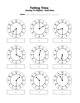 Fichas para imprimir y practicar la hora en reloj analógico