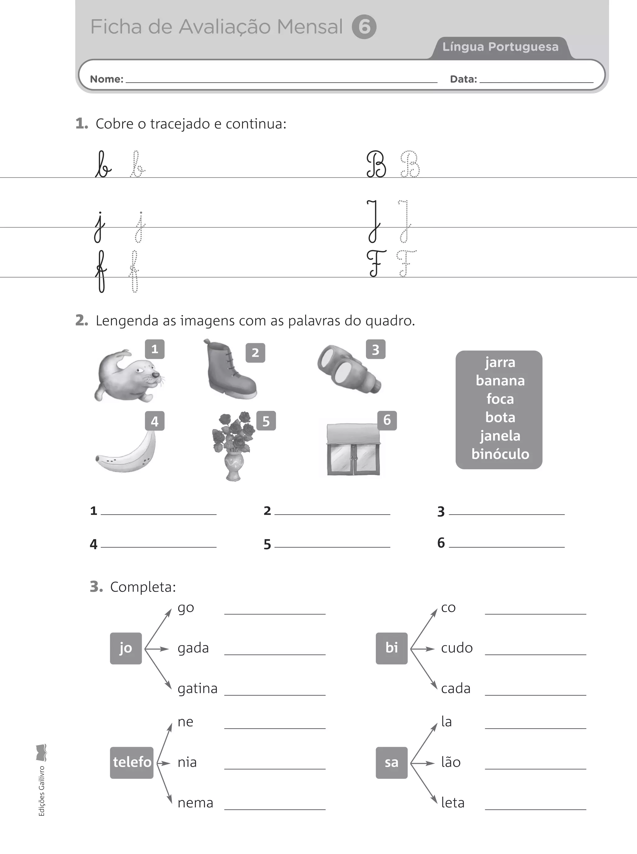 Fichas de Avaliação Mensal - LP 1.ºano | PDF