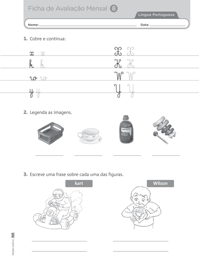 Fichas de Avaliação Mensal - LP 1.ºano | PDF