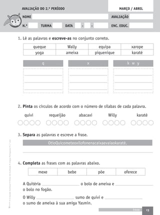 Fichas de avaliacao1º ano lp a grande aventura | PDF