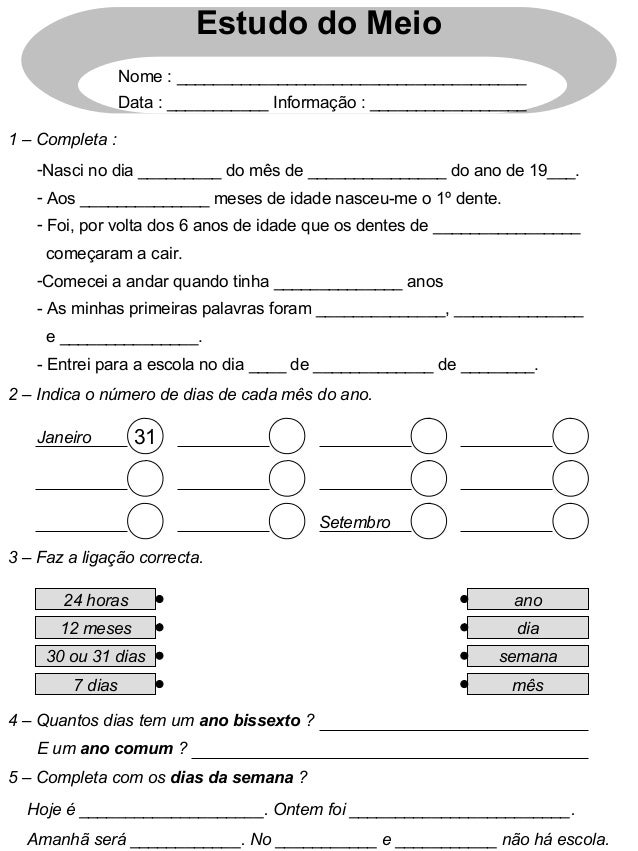 1 – Completa :
Estudo do Meio
Nome : ______________________________________
Data : ___________ Informação : ______________...