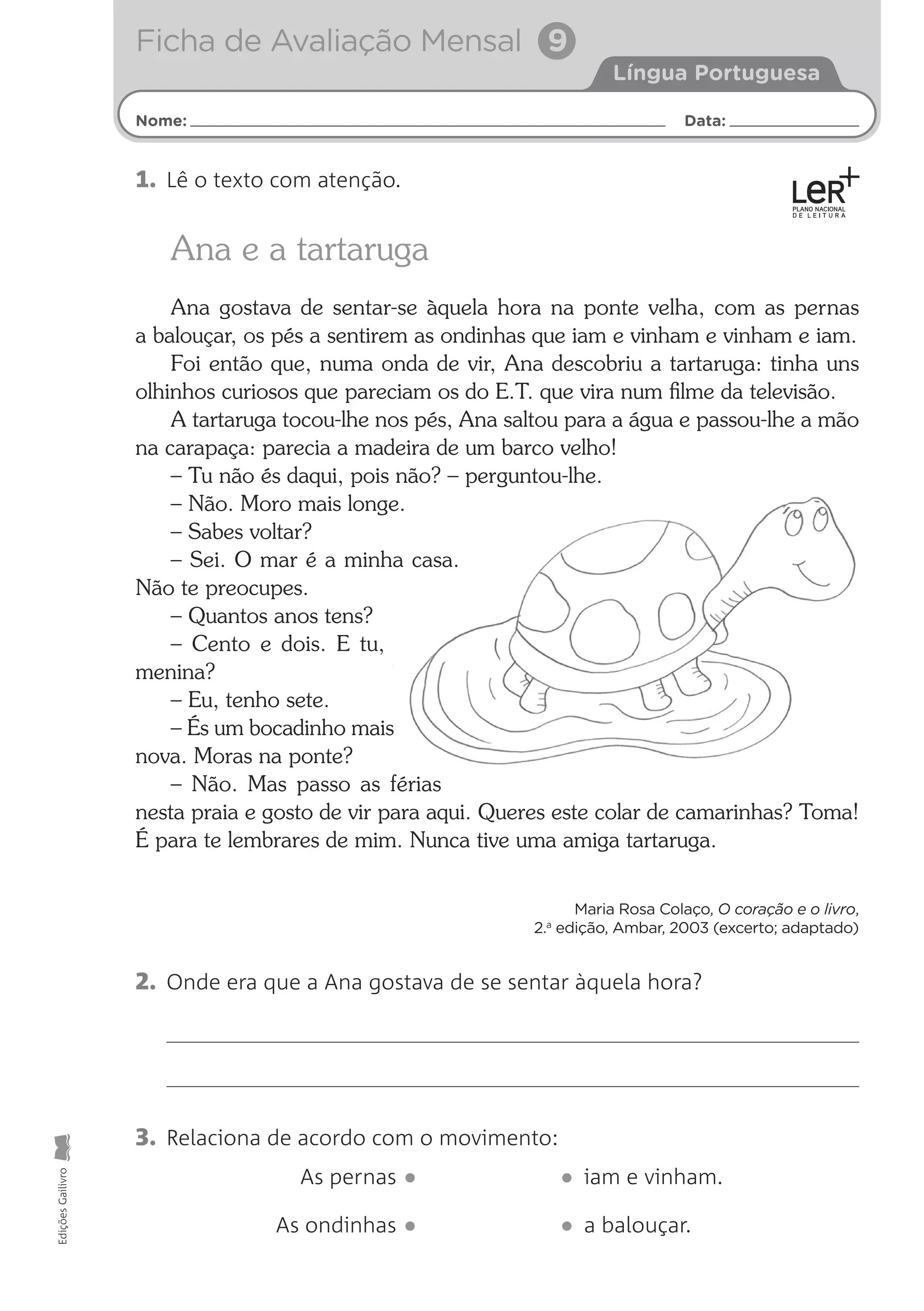 Fichas de avaliação língua portuguesa 2o ano | PDF
