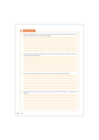  Busca información sobre los autores de las fuentes y el contexto en el que fueron producidas. ¿Son
fuentes confiables? ¿Con qué finalidad las hicieron?
 Luego de haber analizado la finalidad con las que se produjeron las fuentes, responde: ¿crees que
fueron efectivos estos medios?
 ¿Qué tipo de escenario presenta la fuente 2.1? ¿A quiénes estuvo dirigido el mensaje?
 ¿A qué denominaban los rusos la “madre patria”? ¿Qué significaba el mensaje y a quiénes estuvo
dirigido?
Actividades
24 Tema 2
 