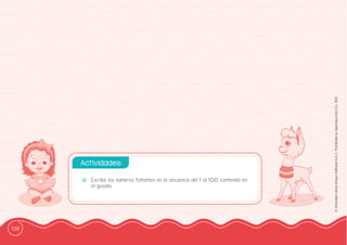 138
©
Grandes
Libros
Grupo
Editorial
S.A.C.
Prohibida
su
reproducción
D.L.
822
-
- Escribe los números faltantes en la secuencia del 1 al 100 contenida en
el gusano.
Actividades:
 