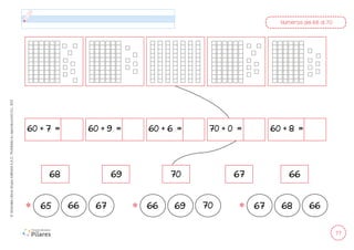 77
©
Grandes
Libros
Grupo
Editorial
S.A.C.
Prohibida
su
reproducción
D.L.
822
Números del 66 al 70
60 + 7 = 60 + 9 = 60 + 6 = 70 + 0 = 60 + 8 =
68 69 70 67 66
65 67
66 66 70
69 67 68 66
 