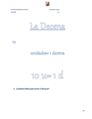 Escuela Nuestra Señora de La Merced Carla Herrera Campos
Olivar Bajo 2.021
23
1. ¿Cuántos faltan para tener 1 Decena?
 