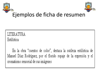 Ejemplos de ficha de resumen