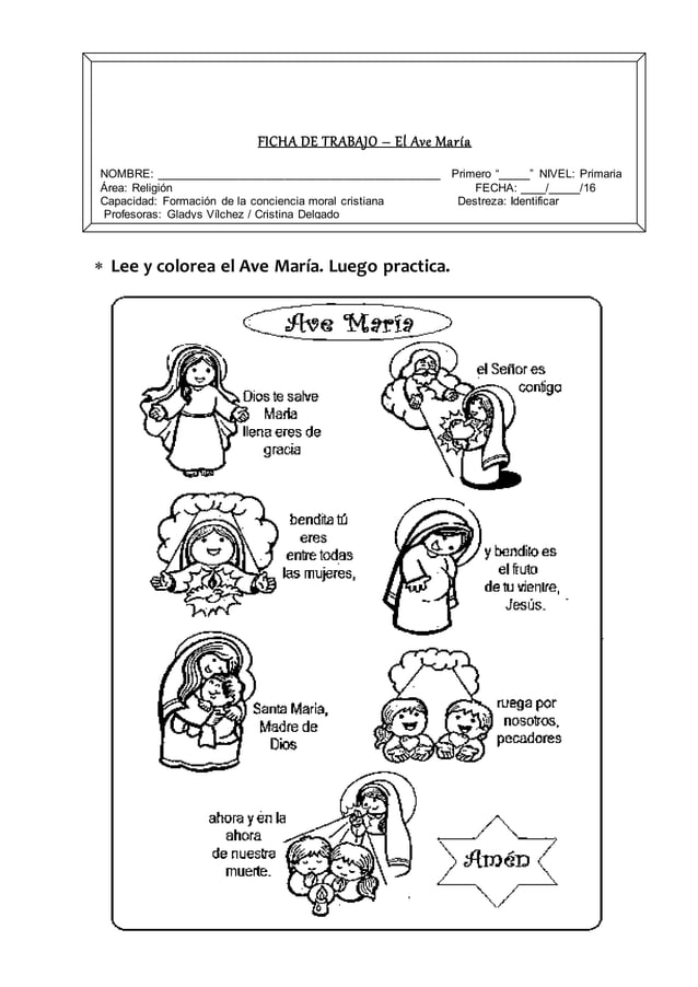 FICHAS DE RELIGIÓN PRIMER GRADO