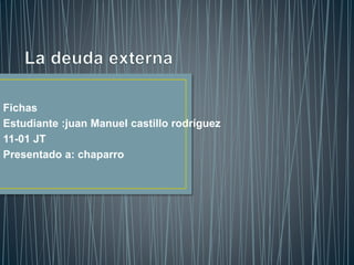Fichas 
Estudiante :juan Manuel castillo rodríguez 
11-01 JT 
Presentado a: chaparro 
 
