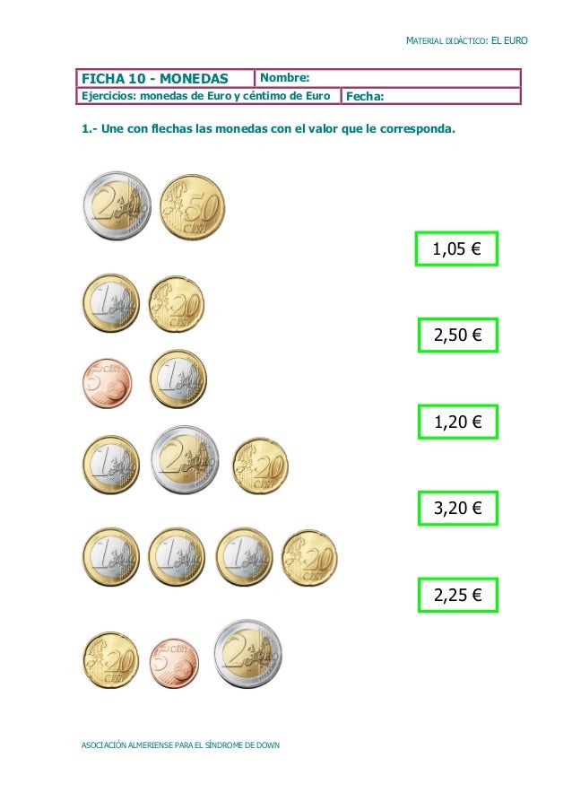 Fichas para trabajar con euros y centimos