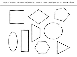 COLOREA Y RECORTA ESTAS FIGURAS GEOMÉTRICAS Y FORMA TU PROPIO CUADRO CUBISTA EN LA SIGUIENTE PÁGINA
 