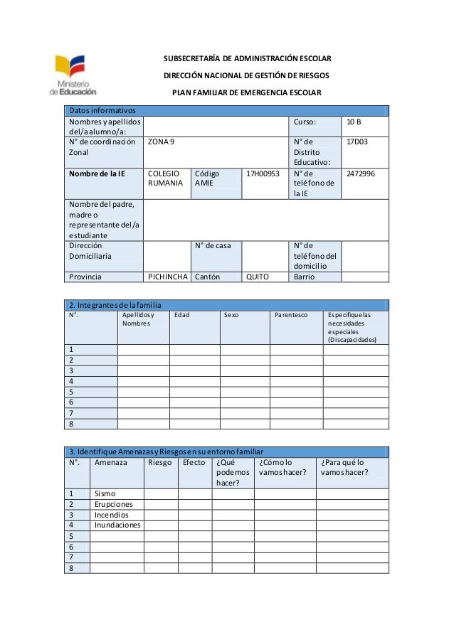 plan de emergencia familiar