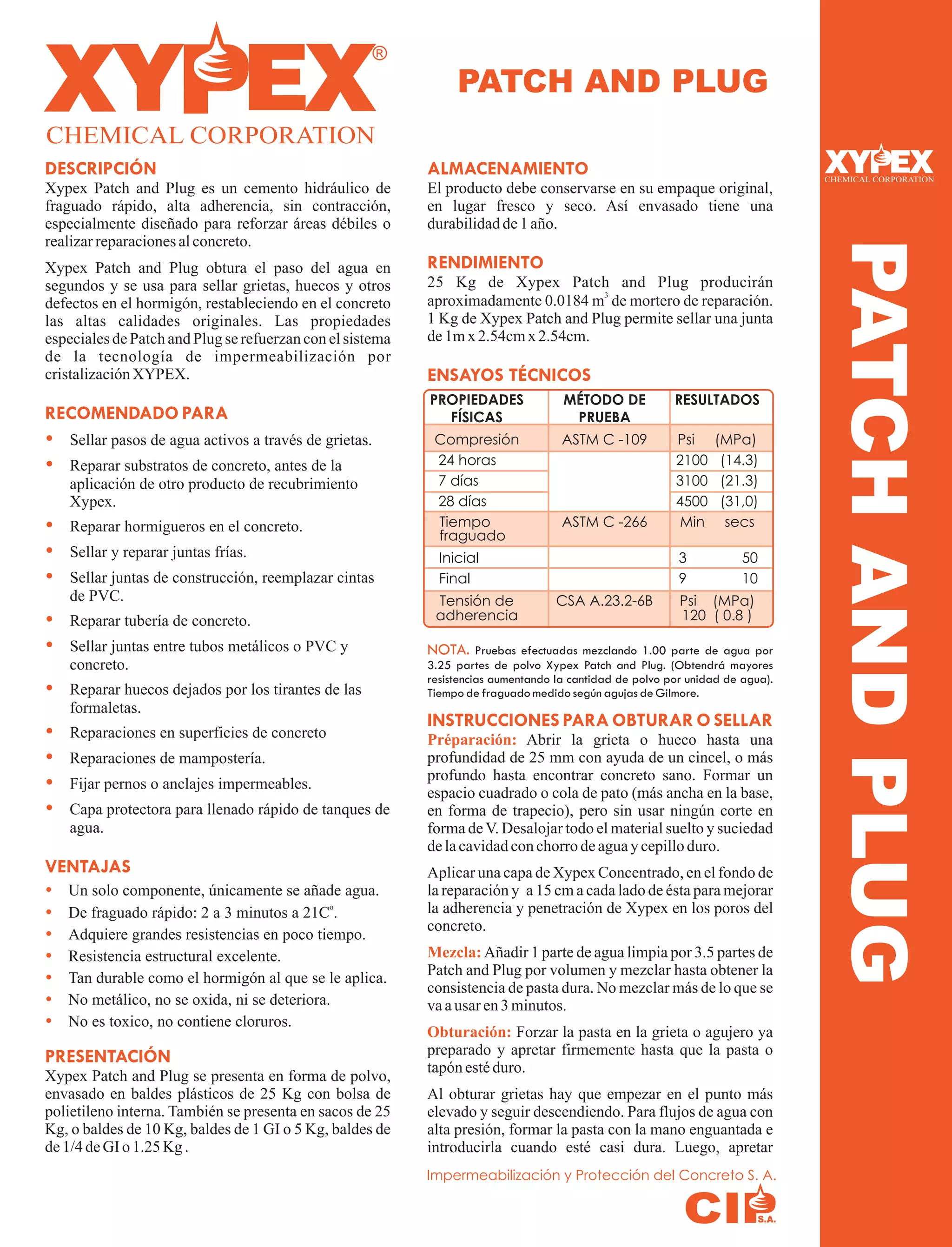 Ficha técnica de Xypex Patch And Plug PDF