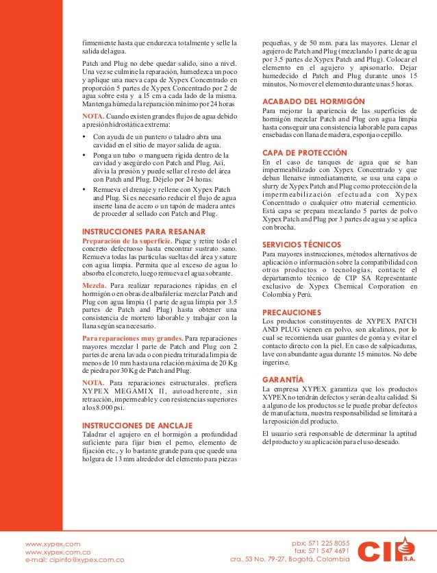 Ficha técnica de Xypex Patch And Plug