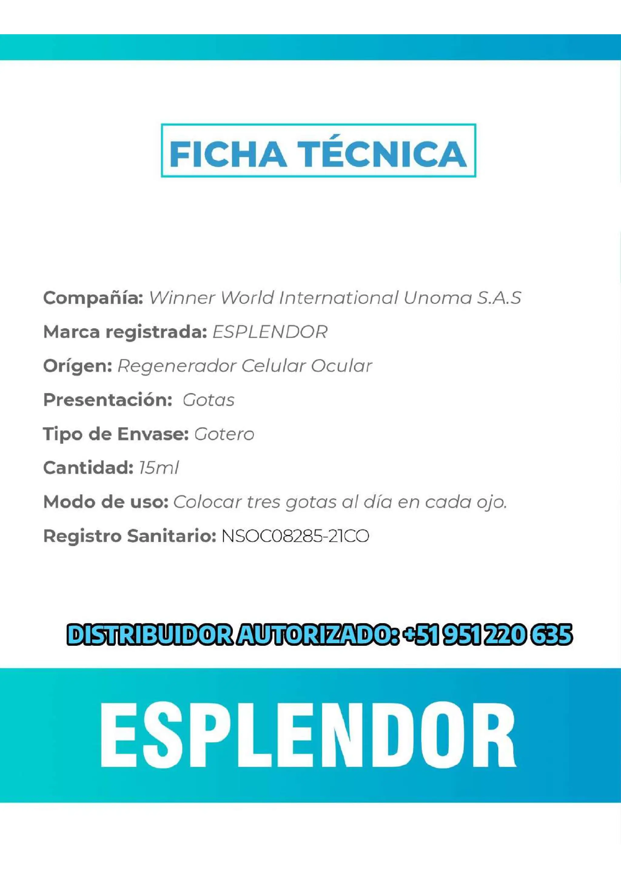 Ficha Técnica Esplendor La Luz de tus Ojos | PDF