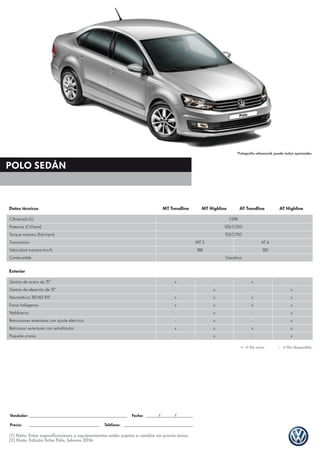Ficha técnica VW Polo Sedán FL 2017