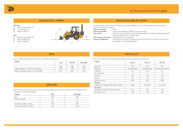 Ficha técnica retroexcavadora jcb 3 cx