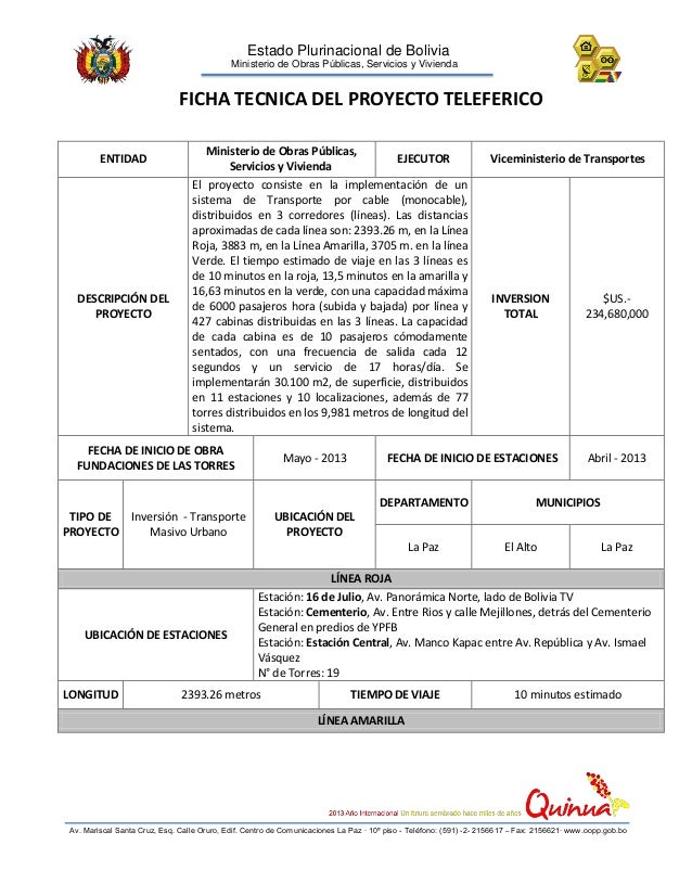 Ficha tecnica del proyecto teleferico