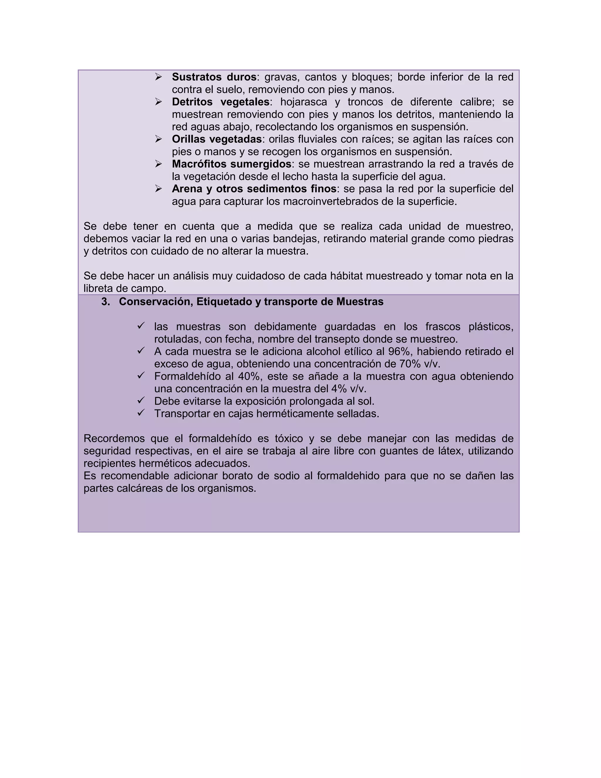 Ficha tecnica muestra macroinvertebrados | PDF