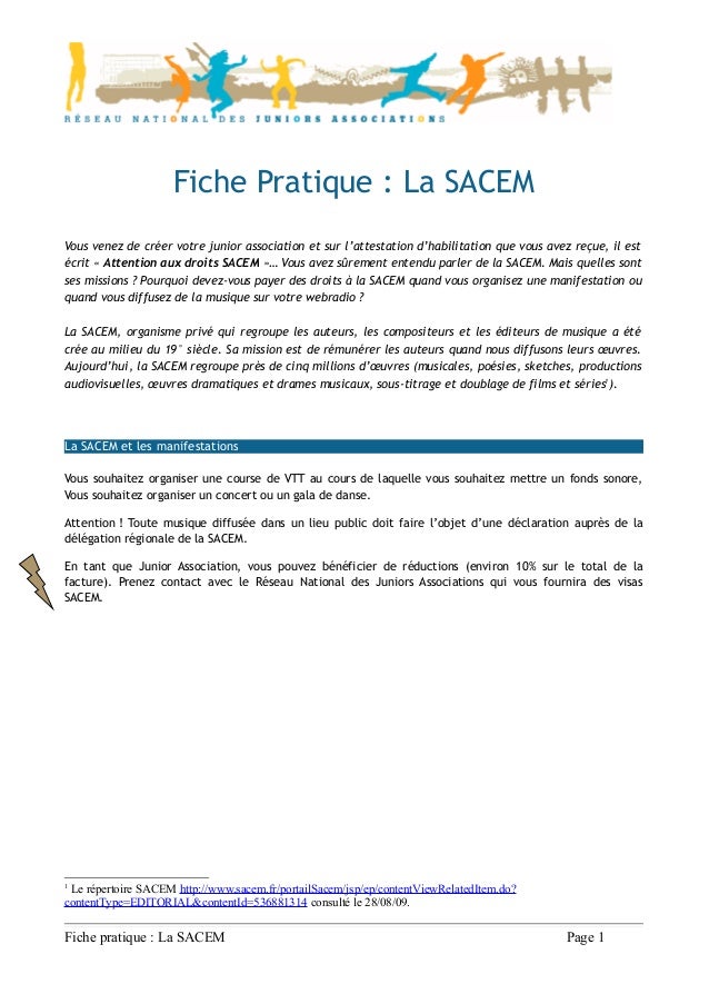 Fiche pratique la sacem