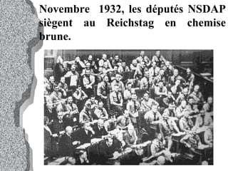 Novembre  1932, les députés NSDAP siègent au Reichstag en chemise brune. 