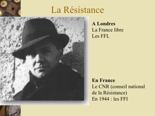 La Résistance A Londres La France libre  Les FFL En France Le CNR (conseil national de la Résistance) En 1944 : les FFI 