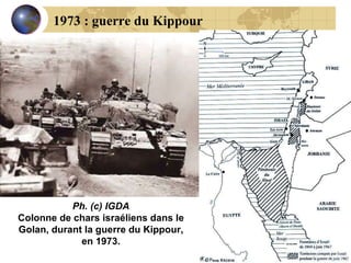 1973 : guerre du Kippour                                   Ph. (c) IGDA Colonne de chars israéliens dans le Golan, durant la guerre du Kippour, en 1973. 