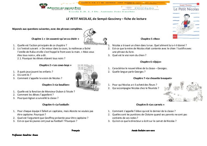 Fiche De Lecture Du Livre Le Petit Nicolas
