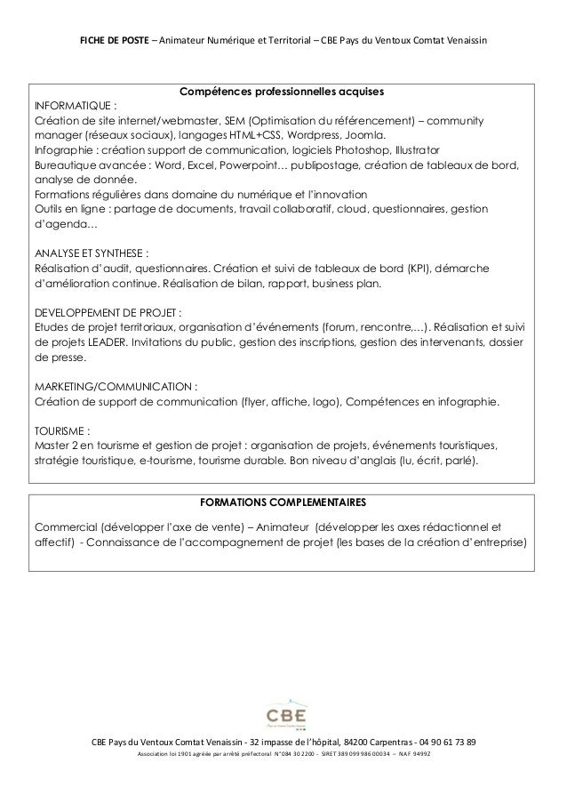 Fiche De Poste D Animateur Numerique Eric