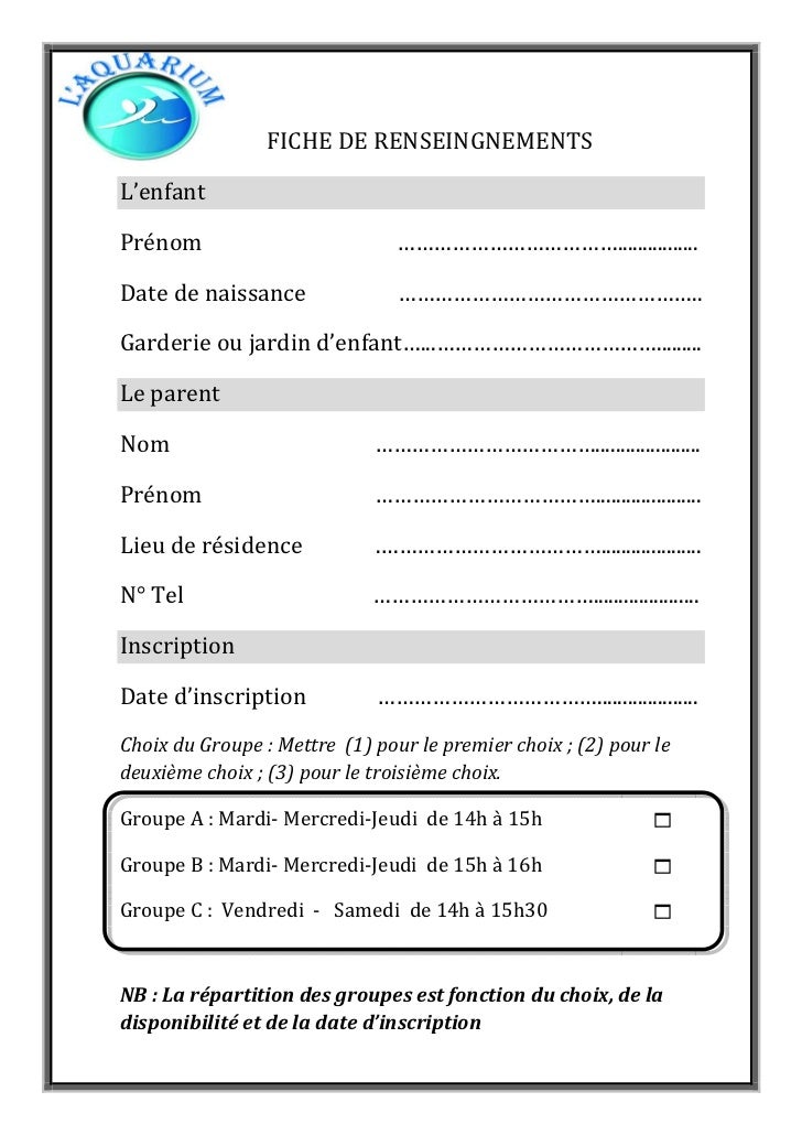 Fiche de renseignements