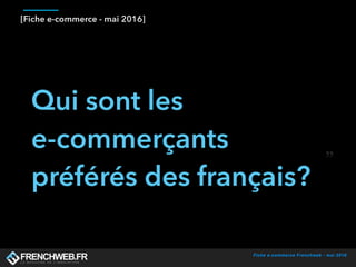 Fiche e-commerce Frenchweb - mai 2016
[Fiche e-commerce - mai 2016]
Qui sont les
e-commerçants
préférés des français?
 