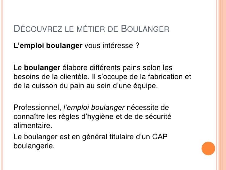 Fiche Metier Boulanger