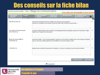 Du diplôme à l’emploi,
Franchir le pas
Bureau d’Aide à l’Insertion Professionnelle
42 rue Paul DUEZ -59000 LILLE
Exemple de Fiche Bilan Expériences
Pensez à enregistrer régulièrement pour ne pas perdre vos données !
 