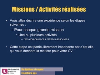 Du diplôme à l’emploi,
Franchir le pas
Bureau d’Aide à l’Insertion Professionnelle
42 rue Paul DUEZ -59000 LILLE
Aide de la Fiche Bilan Expériences
Pensez à enregistrer régulièrement pour ne pas perdre vos données !
Une aide
avec
exemple
et
conseils
est
accessible
à tout
moment.
 