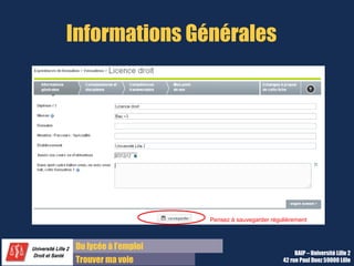 Du diplôme à l’emploi,
Franchir le pas
Bureau d’Aide à l’Insertion Professionnelle
42 rue Paul DUEZ -59000 LILLE
Exemple de Fiche Bilan Formation
Pensez à enregistrer régulièrement pour ne pas perdre vos données !
 