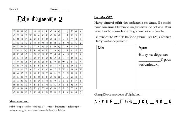 Fiches Autonomie Harry Potter Pdf