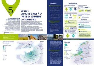 PARIS
BRUXELLES
AMSTERDAM
LONDRES
Le Havre
Amiens
Nantes
Angers
Tours
Orléans
Dijon
Reims
Rennes
Rouen
Caen
Lille
Le Mans
Brest
Portsmouth
Southampton
Plymouth
BristolCardiff
Bournemouth
Swansea
Northampton
Milton Keynes
Luton
Cambridge
Oxford
Crawley
Lens
Gent
Bruges Anvers
Charleroi
Namur
Brighton
Poitiers
0 50 10025
KmN
Sources : © INSEE, recensement de la population 2010
Réalisation : © AURH (MM - 03/2014), BDSA (02/2015)
3h
5h
2h
5h
4h
3h
2h30
3h30
630
000hab.
2,8 millions d
’habitants
20 millions d’habitants
50 millions d’habitants
Fécamp
Harfleur
Honfleur
Sainte-Adresse
Sainte-Jouin-Bruneval
Deauville
Cambremer
Mézidon-Canon
Saint-Pierre-sur-Dives
Saint-Désir
Beuzeville Pont-Audemer
Montivilliers
Bolbec
Lisieux
Gonfreville-l’Orcher
Saint-Romain-
de-Colbosc
Yport
Etretat
Pont l’Evêque
Caudebec-
en-Caux
Caen
Le Havre
0 10 205
KmN
Sources : © INSEE, 2013
Réalisation : © AURH (MM - 12/2014), BDSA (02/2015)
5
Le tourisme, vecteur
de développement local
Le déclin des emplois industriels
et la montée en puissance d’une société
du loisir amène de nombreux territoires
à considérer le tourisme comme un vecteur
de développement local, un levier
de diversification économique et d’attractivité.
La révision du SCoT est un temps fort pour
structurer et consolider le développement
touristique et culturel de demain pour
le Pays Le Havre Pointe de Caux Estuaire.
Les données
LE SCoT,
UN OUTIL D’AIDE À LA
“MISE EN TOURISME”
DU TERRITOIRE
Les données sur la fréquentation touristique attestent d’une évolution
de l’intérêt porté au Pays LHPCE par les visiteurs, voyageurs,
excursionnistes : hausse du nombre de nuitées dans l’hébergement
marchand, hausse de la fréquentation de l’ensemble des sites et lieux
de visites, etc.
Cependant, cette “mise en tourisme” du territoire du SCoT,
portée principalement par le développement des croisières maritimes
et la curiosité envers le patrimoine Perret, demeure timide.
Notre territoire doit encore convaincre sur ses potentiels et leur “mise
en scène” pour faire venir, pour faire vivre une “expérience touristique”
qui donne envie de revenir.
la capacité d’accueil touristique
Les enjeux
Faire venir et capter les flux
Le territoire doit conquérir les flux
de passagers qui transitent à ses
portes pour devenir un site touristique.
Il doit pour cela s’appuyer sur
les ressources présentes pour :
• compléter l’offre (tourisme urbain,
fluvial, de congrès…),
• la mettre à niveau quantitativement
et qualitativement (hébergement,
restauration, commerces),
• la faire connaitre et la valoriser
(promotion, évènementiel,
labellisation).
Consolider la destination
“Estuaire” et proposer
un parcours
Par nature, les touristes
s’affranchissent des limites
territoriales. Créer l’envie de venir
et revenir, c’est faire vivre au
visiteur des expériences multiples :
impressionnisme, voyage sur l’eau,
découverte patrimoniale,
gastronomie, contemplation
et nature…
Parcourir l’Estuaire, relier les sites
renommés comme Deauville, Étretat,
Honfleur, Le Havre, Lisieux mais aussi
des destinations plus méconnues
comme la Réserve Naturelle
de l’Estuaire ou le Pays de Caux,
c’est donner à voir et à partager
cette diversité.
Le tourisme pour accélérer
le changement d’image
Ambiance urbaine, qualité
des hébergements, cadre de vie,
vie culturelle et artistique sont des
éléments qui participent à la qualité
de vie d’un territoire, au bien-être
de ses habitants et de ses visiteurs.
Parallèlement à la promotion de l’offre
touristique, pour rendre le territoire
attractif, il est nécessaire d’accroître
sa “qualité territoriale” pour opérer
un changement. Se sentir bien dans
sa ville, son village est un élément
moteur dans l’envie d’accueillir.
Part de l’emploi touristique
en 2011
Fréquentation des sites
touristiques
Impact économique des croisières
fréquentation de l’Office
de tourisme de l’agglomération
havraise
Les grands évènements boostent
la fréquentation touristique
Évolution des nuitées
dans l’hébergement
marchand entre 2011 et 2013
Panier moyen des dépenses
en 2013 :
87 E par passager
dont 26 E hors excursions
130 emplois directs
Âge moyen des croisiéristes : 54 ans
Nombre d’heures à terre : 5 h
1,5 % 2,3 % 5,6 %
Codah*
CalvadosSeine-Maritime
de l’emploi total
255 000
passagers
Croisières et transmanches
755 000 passagers
90 000
membres
équipages
2 sites de plus de 100 000visites
en 2013
119
croisières
en 2014
+ 3,51 % - 1,55 %
Codah*
Estuaire de la seine
le Muma
les Jardins
Suspendus
+ 9,69 %de visiteurs
entre 2012 et 2014
84 %de français
575 000 spectateurs
313 millions de téléspectateurs à l’international
1 794 653 visiteurs en 2013
(+ 79 % par rapport à 2010)
752 582 visiteurs pour les 22 musées
Le Havre, 3ème
musée visité (81 709 visiteurs)
Dépense moyenne des visiteurs des musées :
32 E dans le musée, et 56 E à proximité du
musée, principalement restauration et boisson
Les JEM
(Jeux Equestres Mondiaux)
Normandie
impressionnisme
Le touriste est un voyageur.
Un voyage correspond à départ du domicile
et retour à celui-ci avec au moins une nuit
passée en dehors.
Un excursionniste, quand à lui, effectue
un déplacement sur la journée.
*DÉFINITION touriste
*Donnéesnon-disponiblessurledécoupageCauxEstuaire
15 millions d’habitants
à moins de 2h
Périmètre
L’Estuaire
Fleuves
Villes
Capitales
Aire d’influence de l’Estuaire
50 km
100 km
150 km
200 km
250 km
300 km
Périmètre
L’Estuaire
Limites des EPCI
La Seine
1 000
100
50
10
100
10
Nombre d’emplacements
de camping par commune
+ de 400
emplacements
+ de 1 000
chambres
Nombre de chambres
d’hôtel par commune
©TourismeSeineEstuaire
©PatriceLeBris-OTAH
©AURH
©PeggyGaudreuil
©OTAH
 