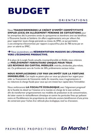 Fiche synthèse budget : nos premières propositions | Emmanuel Macron