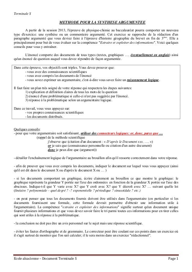Fiche synthese argumentee (bri mod ml)  ap 1ère s  synthèse de