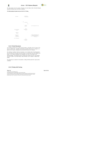 eGreen – FICO Business Blueprint

The values posted to the G/L accounts will appear in the trial balance which will provide financial
statements like Balance Sheet, Profit and Loss Statement.

The following diagram explains the process flow for GL Posting.




                                                                        I n vo i ce s W it h
                                    Wo r k O rd e r
                                                                          A t t a ch m e n t B i ll s




                                                                  NO
                                                                         V e ri f i ca t i o n


                                                                                                 Yes


                                                                             Pa r k t h e
                                                                                                          GL A cc o u n t Am o u n t Co s t Ce n t e r
                                                                           Do cu m e n t




                                                                              Pa r ke d
                               R e vi e w t h e Pa r ke d              Do c u m e n t No .
                                       Do c u m e nt                             001




                                      Ch a n g e s I f
                                       r e q u ir ed


                                                                                                           S y st e m A u t o m a t ic a ll y P o s t t h e
                                  Ex ch a n g e Ra t e
                                                                                                               E xc h a n g e Ra t e Dif f e r en c e .
                                       Dif f e r e n ce
                                                                                                        Us e rs ca n a l so c h a n g e t h e r a t e a t
                                    (I f a p p li ca b l e )
                                                                                                                           P o st i n g L e ve l


                              P o s t Th e Do c um e n t

                                                                              Pa r ke d
                                                                       Do c u m e n t No .
                                                                                 001




      4.2.2.2 Parked Documents
An incomplete document may be parked and then posted at a later date; this may be done by the
same or a different user. Generally, the documents are parked when the user is waiting for an
approval from his superior. Subsequently, the user can book the same as a G/L document.

One advantage of parking is that data in documents can be evaluated online for reporting purposes
from the moment they are parked, rather than having to wait until they have been completed and
posted. A list of park ed documents can be generated in the SAP for the benefit of the
supervisor/manager. The document can then be checked and corrected by the user. This document
can then be posted in the General ledger. Parked documents can be modified or deleted before
posting.

The documents can be parked by the accountant or dealing staff and posted by the supervisor after
verification.




      4.2.2.3 Posting with Clearing

Wipro Ltd.                                                                                                                                                    Page 43 of 146
© Wipro Limited, 2010, All Rights Reserved.
This document is proprietary to Wipro Infotech, a division of Wipro Limited.
You may not modify, copy, reproduce, republish, upload, post, transmit or distribute any material from this document,
in any form or by any means, nor may you modify or create derivative works based on the text of any file, or any part
thereof for public, private or commercial use, without prior written permission from Wipro Limited.
 